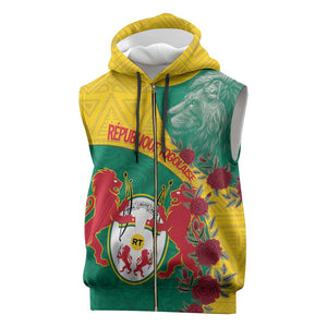 Personalised Togo Sleeveless Zip Hoodie Coat Of Arms - African Mix Rose Pattern - African Pride