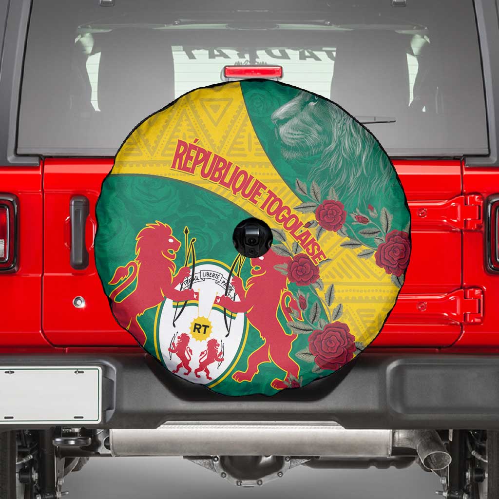 Personalised Togo Spare Tire Cover Coat Of Arms - African Mix Rose Pattern