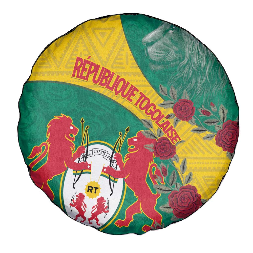 Personalised Togo Spare Tire Cover Coat Of Arms - African Mix Rose Pattern