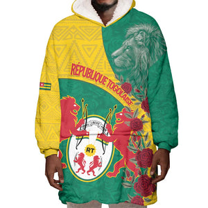 Personalised Togo Wearable Blanket Hoodie Coat Of Arms - African Mix Rose Pattern