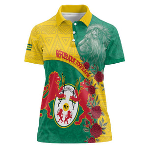 Personalised Togo Women Polo Shirt Coat Of Arms - African Mix Rose Pattern