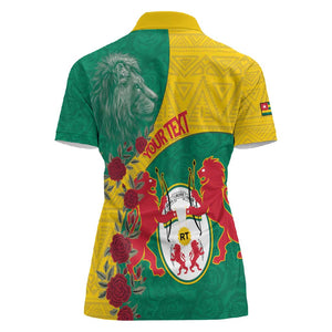 Personalised Togo Women Polo Shirt Coat Of Arms - African Mix Rose Pattern