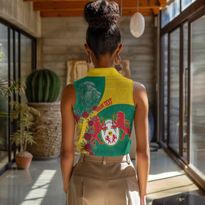 Personalised Togo Women Sleeveless Polo Shirt Coat Of Arms - African Mix Rose Pattern