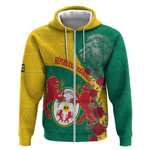 Personalised Togo Zip Hoodie Coat Of Arms - African Mix Rose Pattern