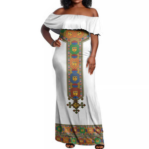 Ethiopia Saba Kemis Habesha Style Off Shoulder Maxi Dress