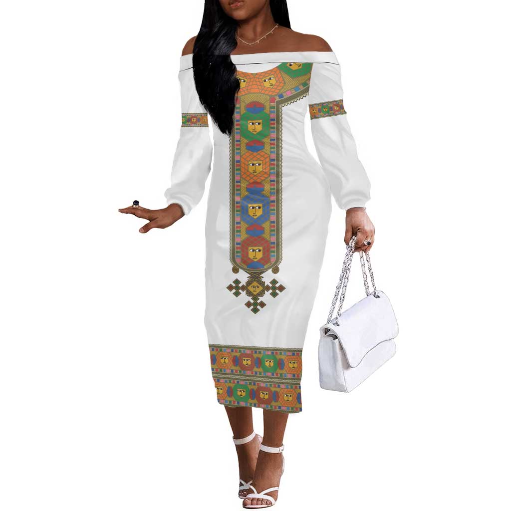 Ethiopia Saba Kemis Habesha Style Off The Shoulder Long Sleeve Dress