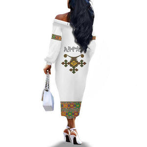 Ethiopia Saba Kemis Habesha Style Off The Shoulder Long Sleeve Dress