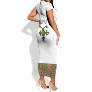 Ethiopia Saba Kemis Habesha Style Short Sleeve Bodycon Dress LT15