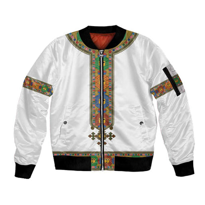 Ethiopia Saba Kemis Habesha Style Sleeve Zip Bomber Jacket