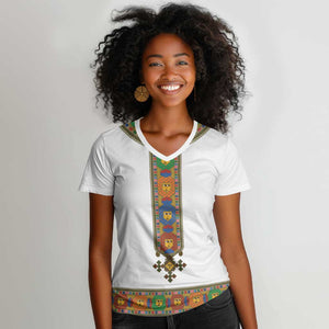 Ethiopia Saba Kemis Habesha Style Women V-Neck T-Shirt