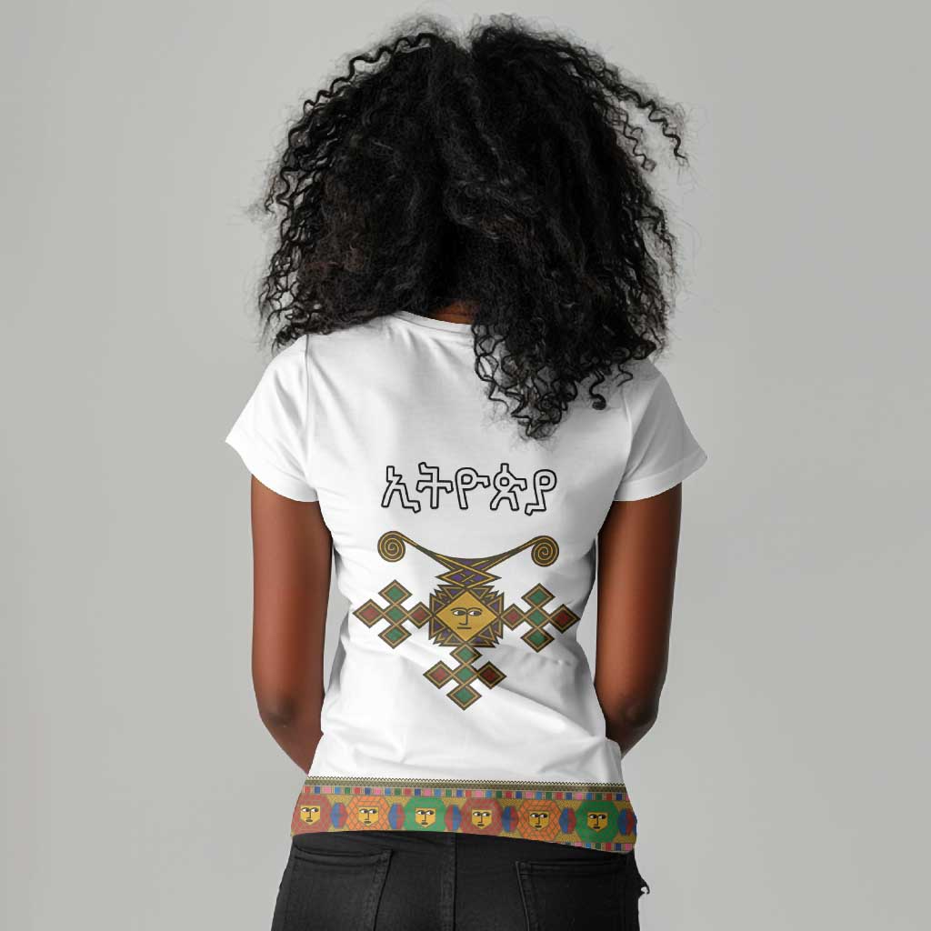 Ethiopia Saba Kemis Habesha Style Women V-Neck T-Shirt