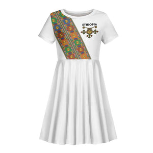 Ethiopia Saba Kemis Sash Style Kid Short Sleeve Dress