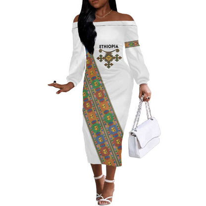 Ethiopia Saba Kemis Sash Style Off The Shoulder Long Sleeve Dress