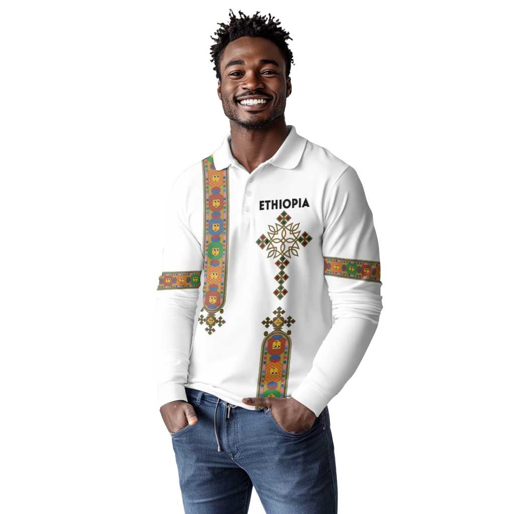 Ethiopia Saba Kemis Long Sleeve Polo Shirt Lion Of Judah