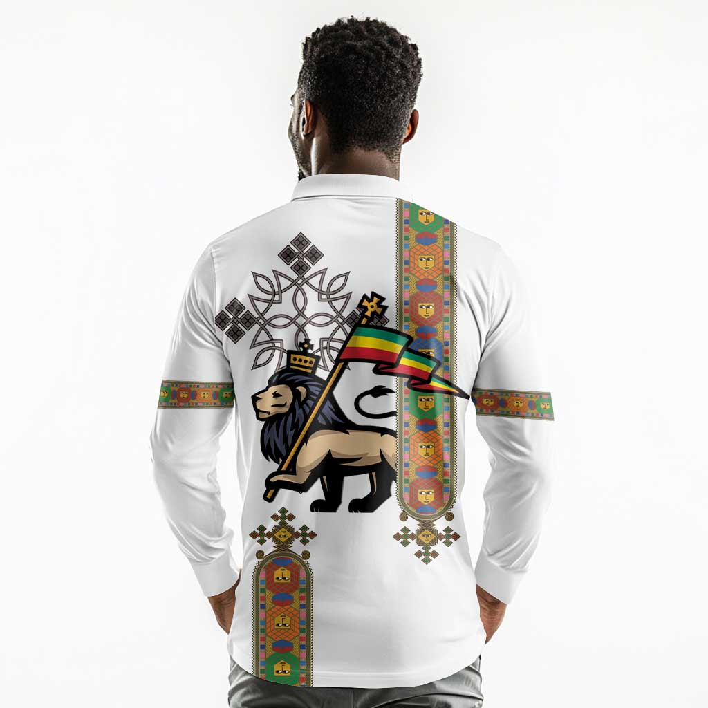 Ethiopia Saba Kemis Long Sleeve Polo Shirt Lion Of Judah