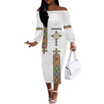 Ethiopia Saba Kemis Off The Shoulder Long Sleeve Dress Lion Of Judah
