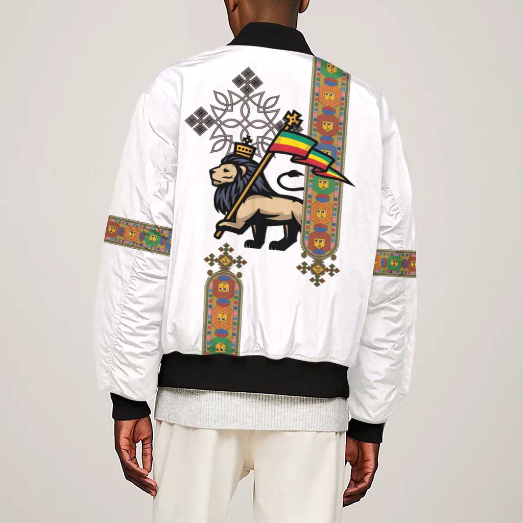 Ethiopia Saba Kemis Sleeve Zip Bomber Jacket Lion Of Judah