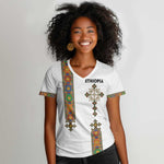 Ethiopia Saba Kemis Women V-Neck T-Shirt Lion Of Judah