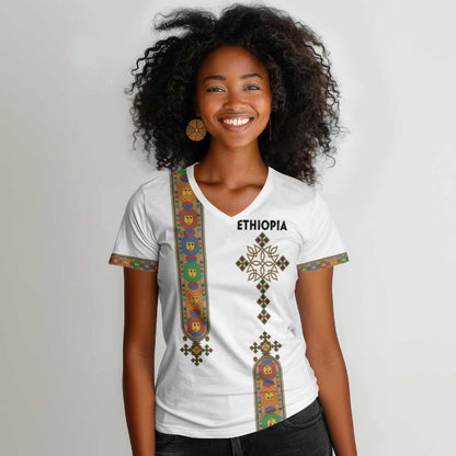 Ethiopia Saba Kemis Women V-Neck T-Shirt Lion Of Judah