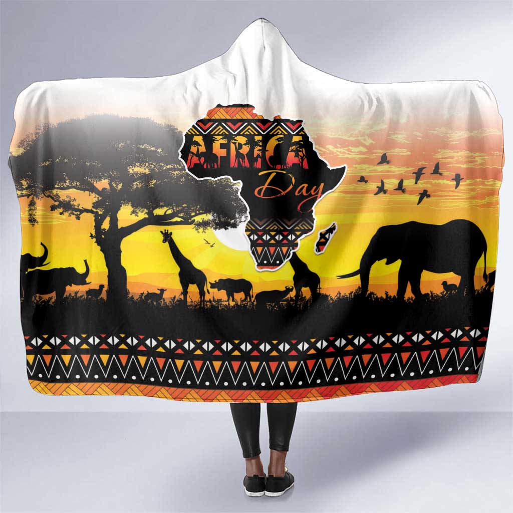 Africa Day Hooded Blanket Safari With Map - African Pattern