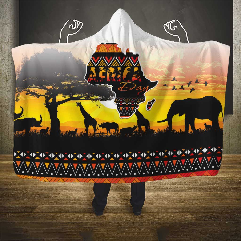 Africa Day Hooded Blanket Safari With Map - African Pattern