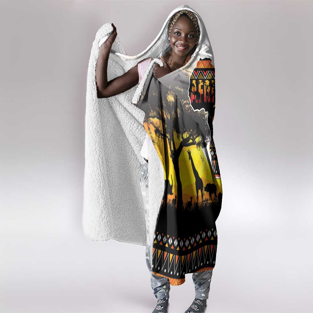 Africa Day Hooded Blanket Safari With Map - African Pattern