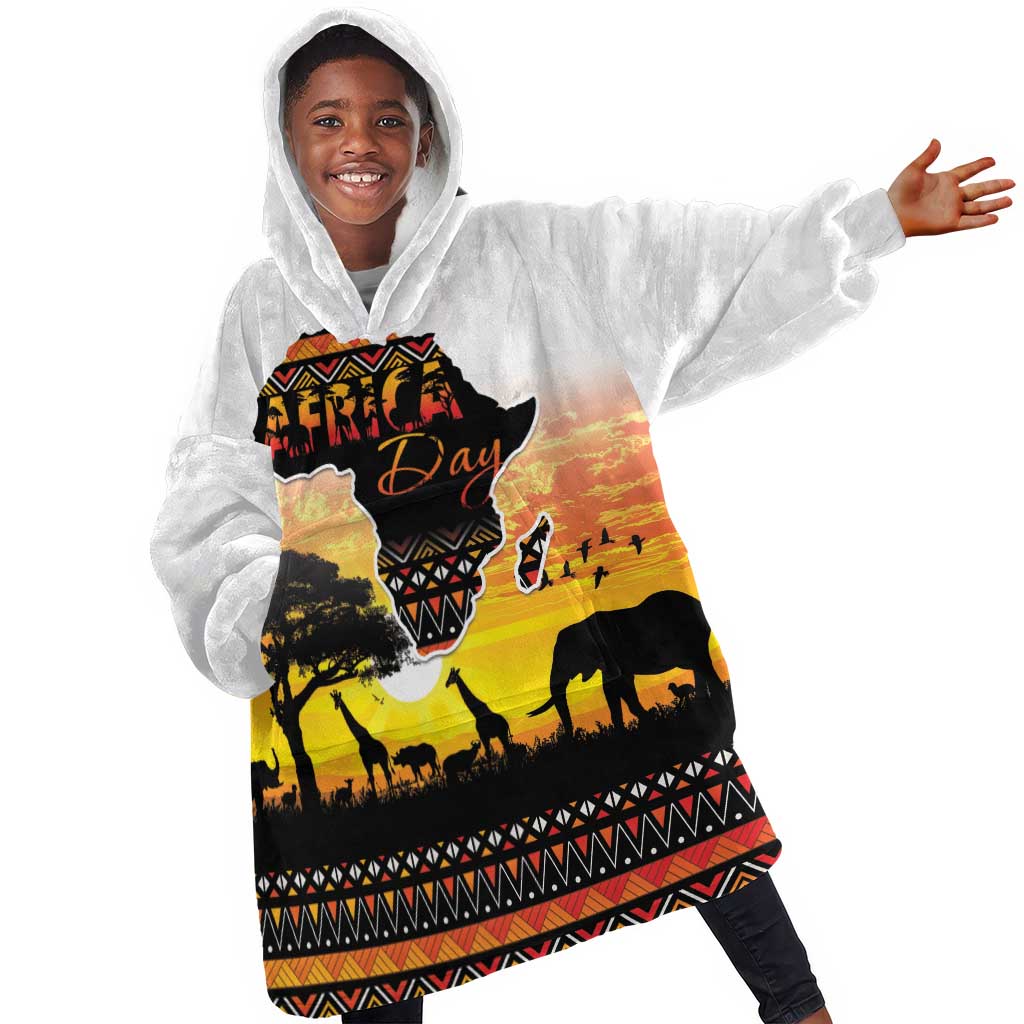 Africa Day Kid Wearable Blanket Hoodie Safari With Map - African Pattern