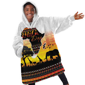 Africa Day Kid Wearable Blanket Hoodie Safari With Map - African Pattern