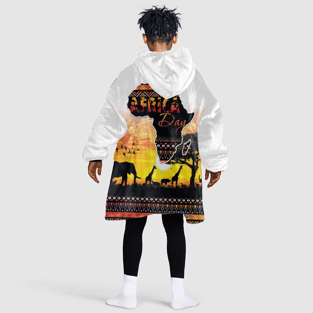 Africa Day Kid Wearable Blanket Hoodie Safari With Map - African Pattern