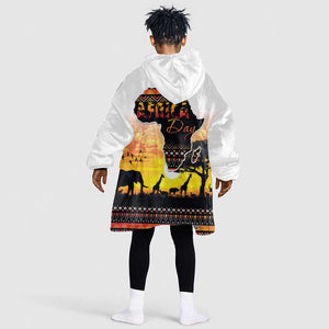 Africa Day Kid Wearable Blanket Hoodie Safari With Map - African Pattern