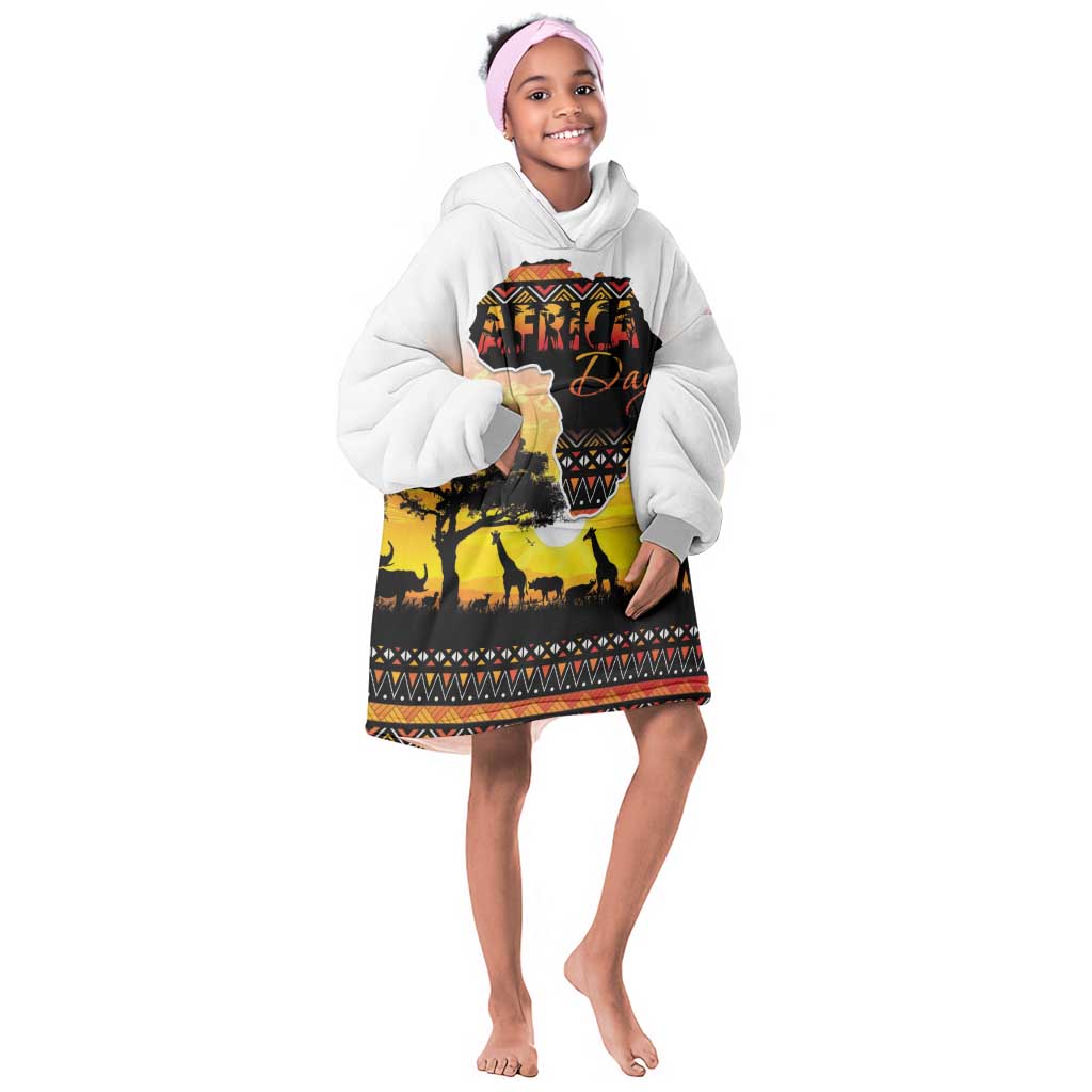 Africa Day Kid Wearable Blanket Hoodie Safari With Map - African Pattern