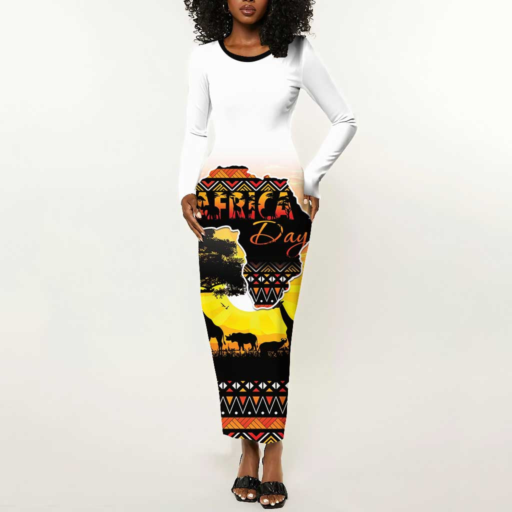 Africa Day Long Sleeve Bodycon Dress Safari With Map - African Pattern LT15