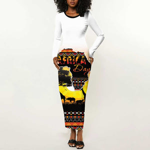 Africa Day Long Sleeve Bodycon Dress Safari With Map - African Pattern LT15