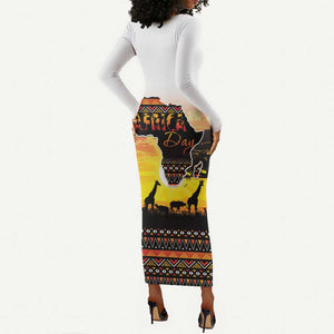 Africa Day Long Sleeve Bodycon Dress Safari With Map - African Pattern LT15