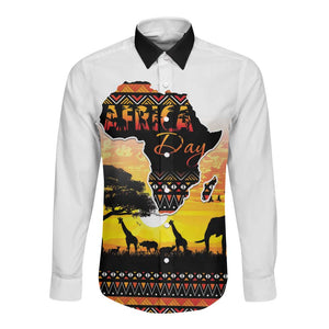 Africa Day Long Sleeve Button Shirt Safari With Map - African Pattern