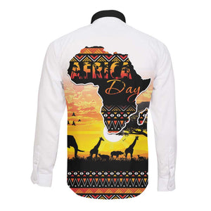 Africa Day Long Sleeve Button Shirt Safari With Map - African Pattern