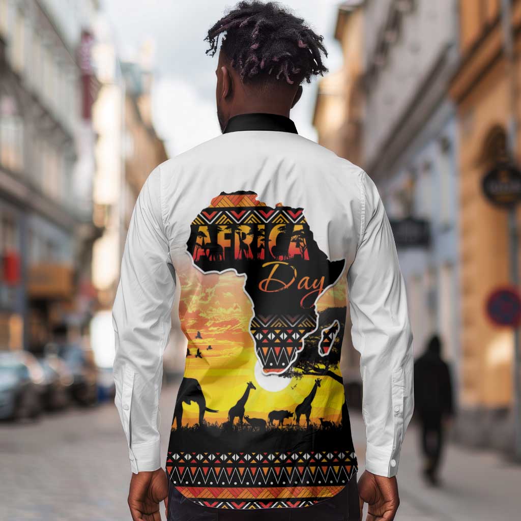 Africa Day Long Sleeve Button Shirt Safari With Map - African Pattern
