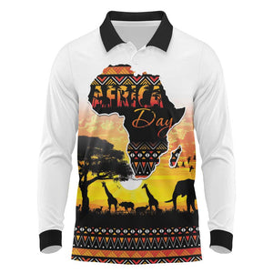 Africa Day Long Sleeve Polo Shirt Safari With Map - African Pattern