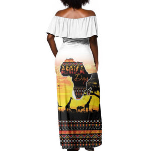 Africa Day Off Shoulder Maxi Dress Safari With Map - African Pattern