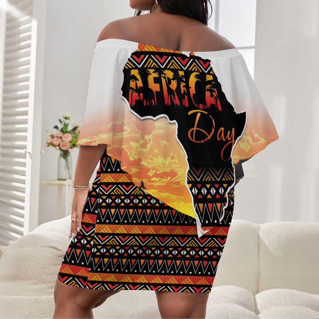Africa Day Off Shoulder Short Dress Safari With Map - African Pattern
