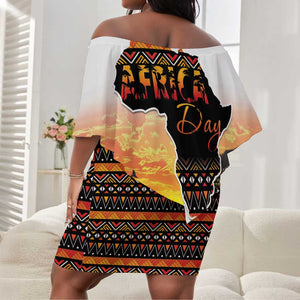 Africa Day Off Shoulder Short Dress Safari With Map - African Pattern