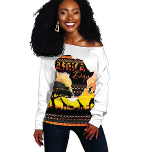 Africa Day Off Shoulder Sweater Safari With Map - African Pattern