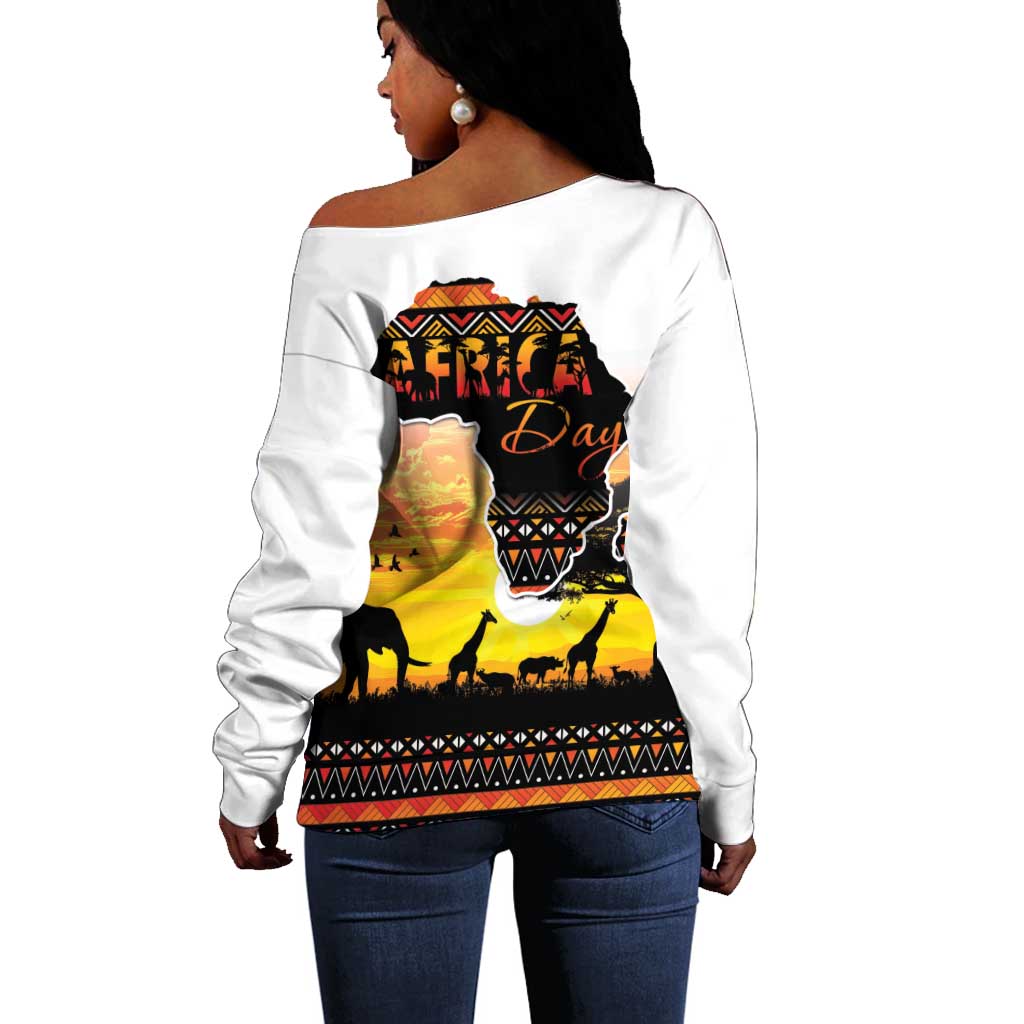 Africa Day Off Shoulder Sweater Safari With Map - African Pattern