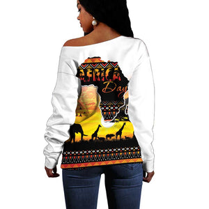 Africa Day Off Shoulder Sweater Safari With Map - African Pattern