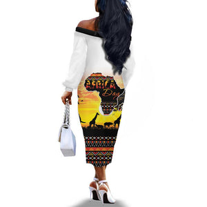 Africa Day Off The Shoulder Long Sleeve Dress Safari With Map - African Pattern
