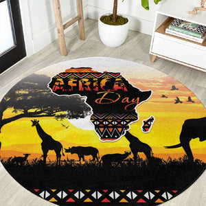 Africa Day Round Carpet Safari With Map - African Pattern