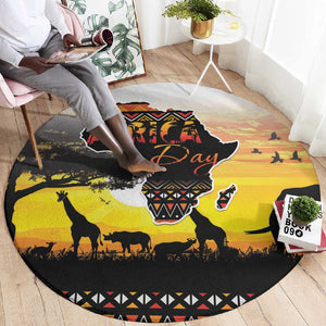 Africa Day Round Carpet Safari With Map - African Pattern