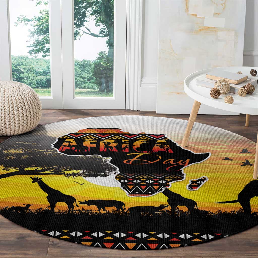 Africa Day Round Carpet Safari With Map - African Pattern