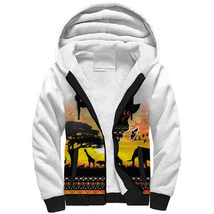 Africa Day Sherpa Hoodie Safari With Map - African Pattern