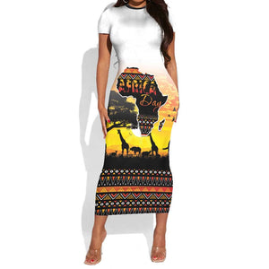 Africa Day Short Sleeve Bodycon Dress Safari With Map - African Pattern LT15